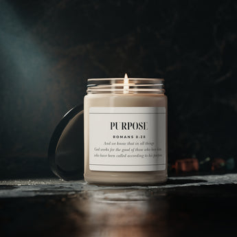 Purpose Romans 8:28 Christian Scented Soy Candle, 9oz