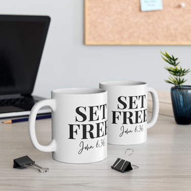 Faith Culture - Set Free John 8:36 Christian Mug, 11oz & 15oz | Bold Bible Verse Coffee Cup