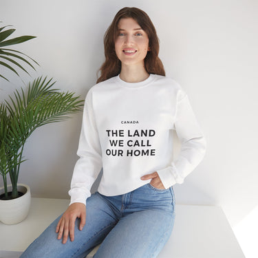 Faith Culture β The Land We Call Our Home Crewneck Sweatshirt β White | Minimalist Canadian Roots Pullover