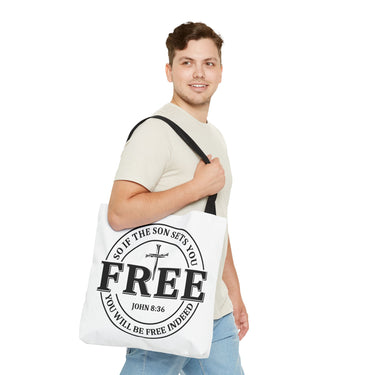 Faith Culture β So If the Son Sets You Free John 8:36 Christian Tote Bag 18" Γ 18'' Black