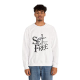 Faith Culture β Set Free Christian Crewneck Sweatshirt β White | John 8:36 Scripture Apparel