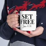 Faith Culture - Set Free John 8:36 Christian Mug, 11oz & 15oz | Bold Bible Verse Coffee Cup