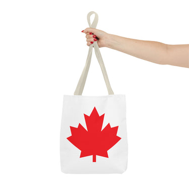 Faith Culture β Classic Red Maple Leaf Tote Bag | Timeless Canadian Icon Carryall 13" Γ 13'' Beige
