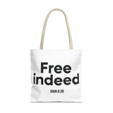 Free Indeed Christian Tote Bag | John 8:36 Bible Verse Gift 18" × 18'' Beige