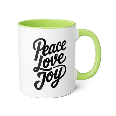 Faith Culture - Peace Love Joy - Christian Coffee Mug, 11oz Light Green 11oz