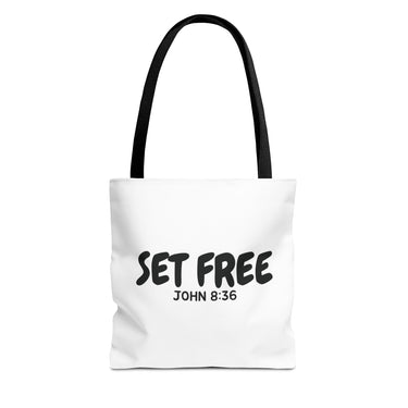 Faith Culture β Set Free Christian Tote Bag | John 8:36 Bible Verse Tote 13" Γ 13'' Black