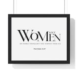 You Surpass Them All framed Christian wall art, Proverbs 31:29, black lettering on white with a black wooden frame