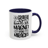 Faith Culture - A Grateful Heart Is a Magnet for Miracles Christian Thanksgiving Accent Coffee Mug, 11oz and 15oz 11oz Navy