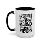 Faith Culture - A Grateful Heart Is a Magnet for Miracles Christian Thanksgiving Accent Coffee Mug, 11oz and 15oz
