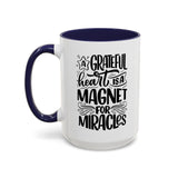 Faith Culture - A Grateful Heart Is a Magnet for Miracles Christian Thanksgiving Accent Coffee Mug, 11oz and 15oz