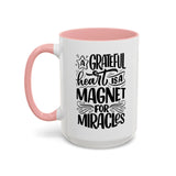 Faith Culture - A Grateful Heart Is a Magnet for Miracles Christian Thanksgiving Accent Coffee Mug, 11oz and 15oz