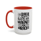 Faith Culture - A Grateful Heart Is a Magnet for Miracles Christian Thanksgiving Accent Coffee Mug, 11oz and 15oz