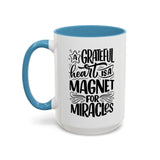 Faith Culture - A Grateful Heart Is a Magnet for Miracles Christian Thanksgiving Accent Coffee Mug, 11oz and 15oz