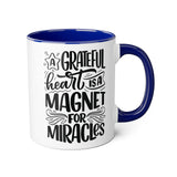 Faith Culture - A Grateful Heart is a Magnet for Miracles - Christian Thanksgiving Accent Mug, 11oz