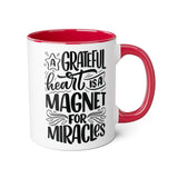 Faith Culture - A Grateful Heart is a Magnet for Miracles - Christian Thanksgiving Accent Mug, 11oz