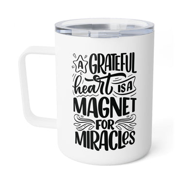 Faith Culture - A Grateful Heart is a Magnet for Miracles - Christian Thanksgiving Insulated Coffee Mug, 10oz 10oz White