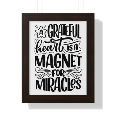 Faith Culture - A Grateful Heart is a Magnet for Miracles - Christian Thanksgiving Wall Art 11" x 14" Walnut