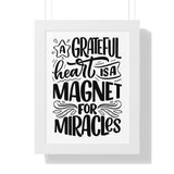 Faith Culture - A Grateful Heart is a Magnet for Miracles - Christian Thanksgiving Wall Art 12″ x 16″ White