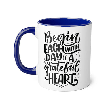 Faith Culture - Begin Each Day with a Grateful Heart - Christian Thanksgiving Accent Mug, 11oz Blue 11oz