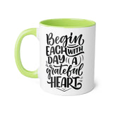 Faith Culture - Begin Each Day with a Grateful Heart - Christian Thanksgiving Accent Mug, 11oz Light Green 11oz