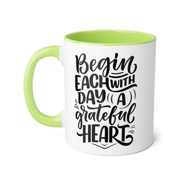 Faith Culture - Begin Each Day with a Grateful Heart - Christian Thanksgiving Accent Mug, 11oz Light Green 11oz