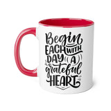 Faith Culture - Begin Each Day with a Grateful Heart - Christian Thanksgiving Accent Mug, 11oz Red 11oz