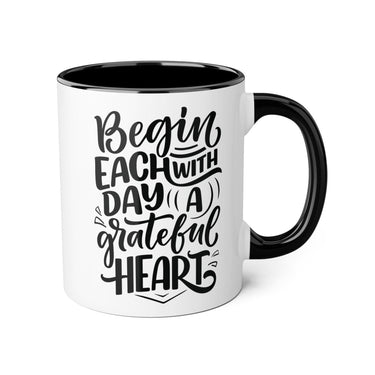 Faith Culture - Begin Each Day with a Grateful Heart - Christian Thanksgiving Accent Mug, 11oz