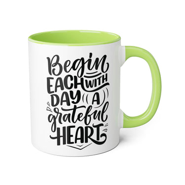 Faith Culture - Begin Each Day with a Grateful Heart - Christian Thanksgiving Accent Mug, 11oz