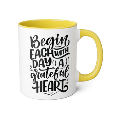 Faith Culture - Begin Each Day with a Grateful Heart - Christian Thanksgiving Accent Mug, 11oz