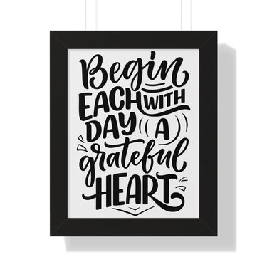 Faith Culture - Begin Each Day with a Grateful Heart - Christian Thanksgiving Wall Art 11" x 14" Black