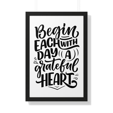 Faith Culture - Begin Each Day with a Grateful Heart - Christian Thanksgiving Wall Art 20" x 30" Black