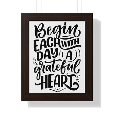 Faith Culture - Begin Each Day with a Grateful Heart - Christian Thanksgiving Wall Art 11" x 14" Walnut