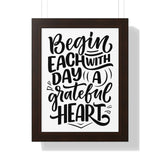 Faith Culture - Begin Each Day with a Grateful Heart - Christian Thanksgiving Wall Art 12″ x 16″ Walnut