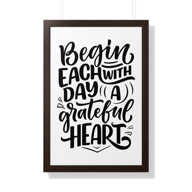 Faith Culture - Begin Each Day with a Grateful Heart - Christian Thanksgiving Wall Art 20" x 30" Walnut
