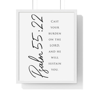 Faith Culture - Cast Your Burden - Psalm 55:22 - Christian Wall Art 16" x 20" White
