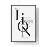 Faith Culture - Christian Home Décor - A Lion, Mighty Among Beasts - Proverbs 30:30 Wall Art 24″ x 36″ Black