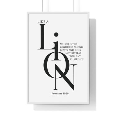 Faith Culture - Christian Home Décor - A Lion, Mighty Among Beasts - Proverbs 30:30 Wall Art 24″ x 36″ White