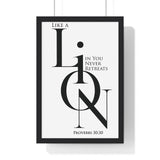 Faith Culture - Christian Home Décor - A Lion, Mighty Among Beasts - Proverbs 30:30 Wall Art 12″ x 18″ Black