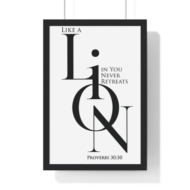 Faith Culture - Christian Home Décor - A Lion, Mighty Among Beasts - Proverbs 30:30 Wall Art 12″ x 18″ Black