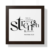 Faith Culture - Christian Home Décor - Clothed with Strength and Dignity - Proverbs 31:25 Wall Art 16″ x 16″ Walnut