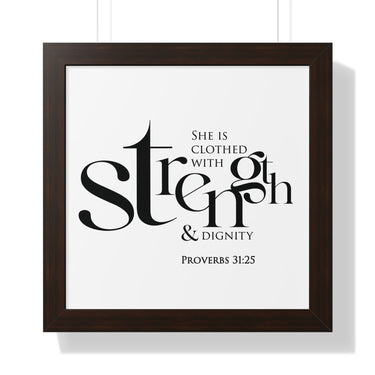 Faith Culture - Christian Home Décor - Clothed with Strength and Dignity - Proverbs 31:25 Wall Art 16″ x 16″ Walnut