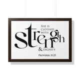 Faith Culture - Christian Home Décor - Clothed with Strength and Dignity - Proverbs 31:25 Wall Art 30" x 20" Walnut