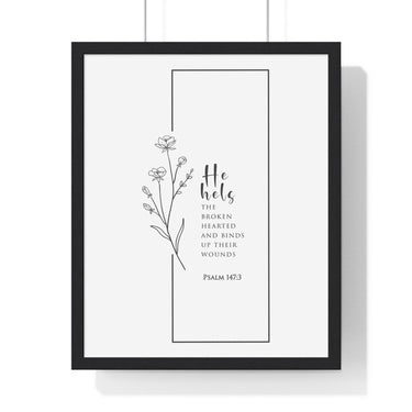 Faith Culture - Christian Home Décor - Healer of Brokenness - Psalm 147:3 Wall Art 16" x 20" Black