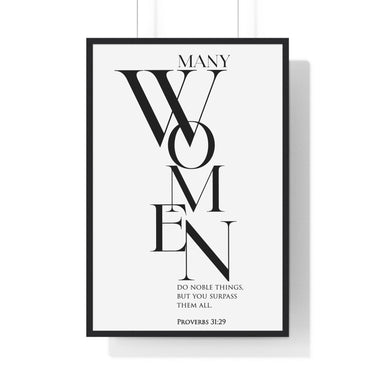 Faith Culture - Christian Home Décor - You Surpass Them All - Proverbs 31:29 Wall Art 24″ x 36″ Black