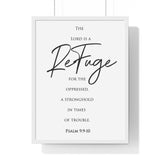 Faith Culture - Divine Sanctuary - Psalm 9:9-10 - Christian Wall Art 18″ x 24″ White