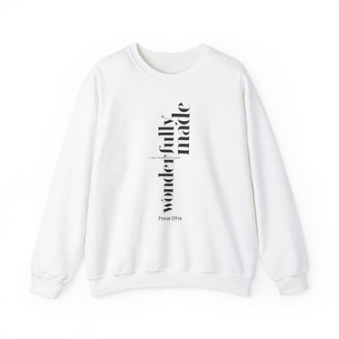 Faith Culture - Fearfully and Wonderfully Made - Psalm 139:14 - Christian Unisex Heavy Blendâ„¢ Crewneck Sweatshirt White
