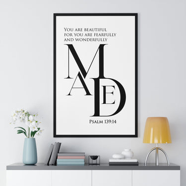 Faith Culture - "Fearfully and Wonderfully Made" - Psalm 139:14 Christian Vertical Framed Wall Art 24″ x 36″ Black