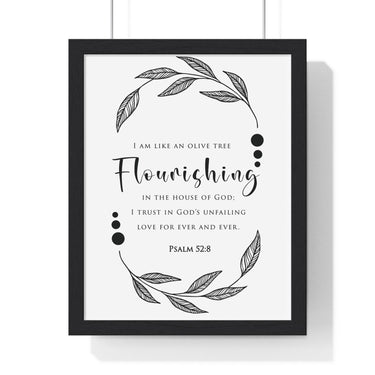 Faith Culture - Flourishing - Psalm 52:8 - Christian Wall Art 11″ x 14″ Black