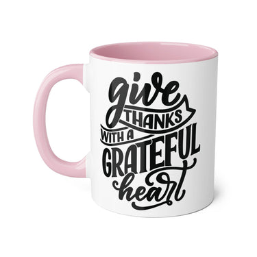 Faith Culture - Give Thanks with a Grateful Heart - Christian Thanksgiving Accent Mug, 11oz Pink 11oz