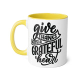 Faith Culture - Give Thanks with a Grateful Heart - Christian Thanksgiving Accent Mug, 11oz Yellow 11oz